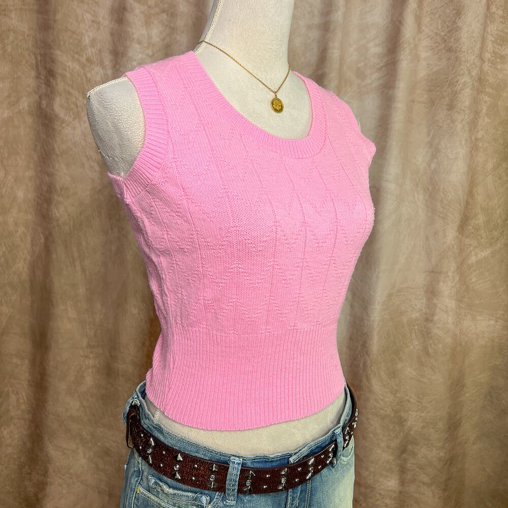 Vintage 90s Sweater Vest Pink Sleeveless Knit Chevron Stripe Bubblegum Twee